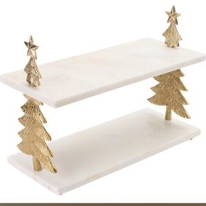 Indiana Glass White and Gold Two-Tier Stand